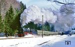Mit dem P 9013 nach Meiningen startet 44 1486 im Bahnhof Gehlberg. (21.02.1991) <i>Foto: Wolfgang Bügel</i>