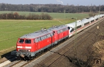 Die beim Bw Köln Bbf beheimateten 218 833 und 218 838 schleppen den defekten ICE 503 bei Leverkusen-Schlebusch in die Werkstatt ab. (22.02.2011) <i>Foto: Joachim Bügel</i>