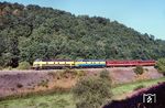 SNCB 5507 und 5529 mit einem Reisezug unterwegs im Tal der Clerve bei Clervaux (Clerv) in den Ardennen. (08.1991) <i>Foto: Peter Schiffer</i>