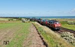 Mit einem 'Sylt-Shuttle' aus Niebüll haben 218 386 und eine unbekannte 218 soeben die Insel Sylt östlich von Morsum erreicht. (23.05.2009) <i>Foto: Joachim Schmidt</i>