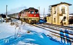 Mit einem Schnellzug nach Berlin passiert 132 392 vom Bw Berlin Ostbf die Blockstelle Serwest südlich Angermünde. (02.1979) <i>Foto: Karsten Risch</i>