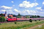 120 130	vor IC 683 "Albrecht Dürer" (Hamburg-Altona - Würzburg - München) in Hohnstedt. (29.05.1990) <i>Foto: Wolfgang Bügel</i>
