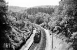93 816 mit einem Personenzug im Haltepunkt Wildpark, der am 28. Mai 1961 aufgelassen wurde. (09.1957) <i>Foto: Jürgen Hagemann, Slg. R. Garn</i>