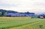 01 1066 mit Sonderzug Dz 20265 auf der württembergischen Südbahn bei Hochdorf (Riß). (24.06.1990) <i>Foto: Wolfgang Bügel</i>