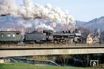 038 650 (Bw Tübingen) dampft mit P 4908 nach Tübingen über die Neckarbrücke in Horb. (27.04.1971) <i>Foto: Robin Fell</i>