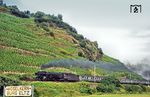 001 199 mit P 2452 nach Trier bei Moselkern. Die ersten Zeichen des bevorstehenden Traktionswechsels auf der Moselstrecke stehen bereits. (15.05.1971) <i>Foto: Manfred van Kampen</i>
