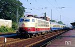 103 159 rauscht mit dem IC 617 "Friedrich Schiller" (Dortmund - Köln - Stuttgart - München) durch den alten Bahnhof Opladen, der seit seinem Umbau ab 2014 so nicht mehr wiederzuerkennen ist. (02.08.1990) <i>Foto: Joachim Bügel</i>