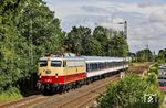 Am "Überführungs-Mittwoch" war 112 268 vor dem DLr 56716 (Dortmund-Eving - Köln Bbf) unterwegs, abgepasst in Leichlingen. (23.07.2025) <i>Foto: Joachim Bügel</i>