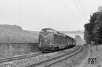 V 200 143 mit E 695 (Lindau - Ulm) zwischen Durlesbach und Aulendorf. (03.06.1966) <i>Foto: Wolfgang Jahn</i>