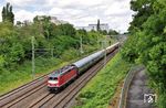 143 567 der Triangula Logistik Gelenau mit einem DLr von Eisenach nach Chemnitz in Leipzig Alte Messe. (13.07.2025) <i>Foto: Ralf Opalka</i>