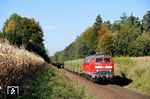 218 404 mit dem Müllzug DGS 27495 bei Tüßling. (17.10.2005) <i>Foto: Stefan von Lossow</i>