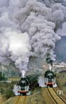 Mit Volldampf geht es aus Gräfenroda: Links 01 531 Richtung Ohrdruf, rechts 01 519 Richtung Oberhof (Thür). (28.02.1991) <i>Foto: Joachim Schmidt</i>