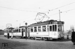 Triebwagen 169 der Kölner Verkehrsbetriebe (KVB) als Linie S nach (Leverkusen-)Schlebusch in Köln. (04.03.1953) <i>Foto: A.E. Durrant</i>