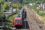 Den GAG 60761 ließ man weiterhin im Bahnhof Werdohl "verhungern". Später schaffte es der Lokführer noch mit der 187 127 mit 340 Minuten Verspätung bis Altenhundem zu fahren.  (18.08.2025) <i>Foto: Joachim Schmidt</i>