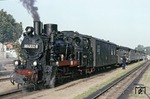 99 4632 (Lenz-Typ M, Baujahr 1914) im Bahnhof Putbus auf der 750mm Schmalspurbahn Putbus - Göhren. Wegen ihrer unglaublichen Höchstgeschwindigkeit von 30 km/h heißt die Strecke im Volksmund auch "Rasender Roland". (12.10.1991) <i>Foto: Will A. Reed</i>