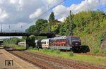 Die schiebende 101 127 am LPFT 78237 nach Köln in Wuppertal-Sonnborn. In Köln Hbf wird aus dem Leerzug der IC 2156 nach Gera. (02.09.2025) <i>Foto: Wolfgang Bügel</i>