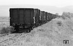 Die Bahnstrecke Vacha–Hilders war eine Nebenbahn, die durch Thüringen und Hessen führte und heute nahezu vollständig stillgelegt und abgebaut ist. Sie führte vom Bahnhof Vacha aus im Tal der Ulster über Philippsthal, Unterbreizbach, Buttlar, Geisa und Tann (Rhön) nach Hilders, wo im Bahnhof Hilders Anschluss an die Bahnstrecke Götzenhof–Wüstensachsen bestand. Als Folge der Deutschen Teilung kam es im Juli 1945 zur Unterbrechung der Strecke an der Zonengrenze zwischen Motzlar und Günthers. Auf DB-Seite diente die Strecke zum Abstellen schadhafter Güterwagen wie hier am Streckenende bei Günthers. Der letzte Wagen ist übrigens absichtlich ausgegleist worden, um ein unabsichtliches Weglaufen der Wagengruppe zu verhindern.  (13.06.1966) <i>Foto: Wolfgang Jahn</i>