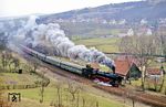 Der 01 150 folgte ein weiterer Sonderzug mit der ehemaligen Reichsbahn-Lok 01 118, die im Herbst 1981 nach dem Verkauf an den Verein Historische Eisenbahn Frankfurt/M in den Westen ausgereist war. (29.03.1991) <i>Foto: Wolfgang Bügel</i>
