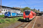 In Wuppertal-Steinbeck trifft RE 13-Ersatzzug 21607 aus Venlo/NL mit 101 133 auf eine S 8 (1140 803) nach Mönchengladbach Hbf. (07.09.2025) <i>Foto: Wolfgang Bügel</i>