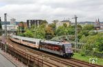 101 127 "100 Jahre Baureihe 01" am umgeleiteten IC 2156 nach Köln in der Einfahrt nach Wuppertal Hbf, wo der Zug ohne Halt durchfuhr. (10.09.2025) <i>Foto: Wolfgang Bügel</i>