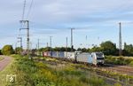 193 995 der Railpool GmbH München (Fahrzeugnutzer: TX Logistik Bad Honnef) mit einem Güterzug in Großkorbetha. (03.09.2025) <i>Foto: Ralf Opalka</i>