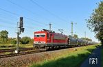 155 124 der Leipziger Dampf KulTour mit einem Getreidezug von Bad Schandau nach Rheine in Engelsdorf. (07.09.2025) <i>Foto: Ralf Opalka</i>