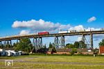 Begegnung zwischen EC 1190 nach Kobenhaven mit einer DSB EB (Reihe 32xx) und einem mit einer Railpool 193 bespannten Güterzug auf der Rendsburger Hochbrücke. (03.07.2025) <i>Foto: Thorsten Eichhorn</i>