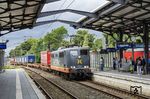 Hectorrail 162 002 (ex 151 066) fährt mit einem Güterzug des Kombinierten Verkehrs durch den Bahnhof Rendsburg. (17.07.2024) <i>Foto: Thorsten Eichhorn</i>