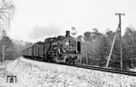 38 2146 (Est Wriezen) mit einem Personenzug in Höhe der Landesgrenze Berlin/Brandenburg bei Ahrensfelde. (10.12.1967) <i>Foto: Klaus Kieper, Slg. Holzborn</i>