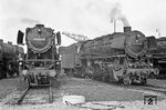 Auf den Freigleisen der hinteren Drehscheibe stand im Bw Crailsheim 023 031 neben 044 565. (03.04.1971) <i>Foto: Wolfgang Bügel</i>