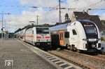 In Wuppertal-Vohwinkel trifft 146 562 mit dem umgeleiteten IC 1959 (Köln - Leipzig) auf den RE 26414 nach Aachen mit RRX 462 049. (14.09.2025) <i>Foto: Wolfgang Bügel</i>
