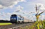 PRESS 218 058 (ex 218 412) mit IC 2214 (Köln - Westerland/Sylt) kurz vor Klanxbüll. (24.09.2025) <i>Foto: Joachim Bügel</i>