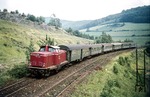 V 100 2362 rollt mit einem Personenzug bei Olsberg (zwischen Brilon und Bestwig) talwärts.  (05.1966) <i>Foto: Slg. Günter Mitze</i>
