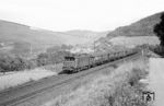 E 44 126 (Bw Würzburg) rollt mit einem Personenzug aus Würzburg die Spessartrampe bei Hain hinunter. (05.1962) <i>Foto: Karl-Ernst Maedel</i>