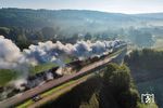 Sinfonie in Dampf: 01 066 im aufsteigenden Morgennebel des Wörnitztals bei Wilburgstetten. (03.10.2025) <i>Foto: Joachim Schmidt</i>