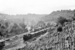 99 671 wartet im Bahnhof Leonbronn am P 1125 auf die Rückfahrt nach Lauffen (Neckar).  (09.1957) <i>Foto: Jürgen Hagemann, Slg. R. Garn</i>