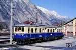 Museumsfahrzeug 4041.01 in der Zfst Landeck. Er war einer von acht Triebwagen, die 1929 als ET 10 in Dienst gestellt und auf der Salzkammergutbahn sowie den flachen Inntalstrecken um Innsbruck zum Einsatz kamen. Das 1973 ausgemusterte Fahrzeug überlebte als Vorheizanlage und wurde im Rahmen der Feierlichkeiten zum 150-jährigen Jubiläum der Österreichischen Eisenbahnen vorbildlich wieder aufgearbeitet. Seit 2012 gehört er der ÖGEG. (16.02.1988) <i>Foto: Joachim Bügel</i>