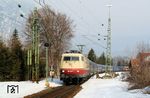 103 245 erreicht mit dem CityNightLine-Zug CNL 319 "Pollux" aus Amsterdam C den Zielbahnhof in Garmisch-Partenkirchen. (18.03.2006) <i>Foto: Stefan von Lossow</i>
