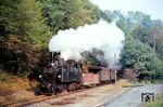 99 5903 mit einem Personenzug von Gernrode nach Alexisbad bei Drahtzug. (19.09.1973) <i>Foto: Robin Fell</i>
