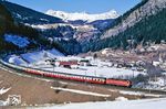 Mit dem EC 10 "Leonardo da Vinci" von Milano C nach Dortmund rollt ÖBB 1044.003 bei St. Jodok dem nächsten Halt in Innsbruck entgegen. (17.02.1988) <i>Foto: Joachim Bügel</i>