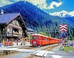 Der führende Steuerwagen RhB ABt 1702 der Rhätischen Bahn (RhB) in einem Personenzug nach Arosa im Bahnhof Langwies auf der Chur-Arosa-Linie. Der Bahnhof liegt auf 1317 m Höhe ü. NN zwischen den Stationen Peist und Litzirüti.  (06.1989) <i>Foto: Karsten Risch</i>