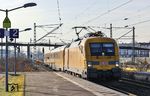 182 536 der DB InfraGO Frankfurt (M) mit Meßzug 94310 (Koblenz Hbf - Münster Hbf) in Opladen. Am Zugschluss hing der Versorgungssteuerwagen 721 101 (99 80 93 60 007-5 D-DB). Was eine Messung der Gleisgeometrie hier noch bringen soll, wenn zwei Wochen später auf der Strecke nach Wuppertal die DB InfraGO über 80 km Gleise, 28 Weichen und rund 30 km Fahrleitung erneuert, bleibt wohl das Geheimnis des Unternehmens.  (20.01.2026) <i>Foto: Joachim Bügel</i>