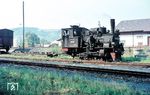 99 7203 rangiert an der Rollwagen-Umladeanlage im Bahnhof Mosbach. (18.09.1963) <i>Foto: Rolf Hahmann</i>