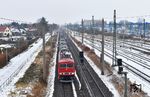 250 247 der Leipziger Eisenbahnverkehrsgesellschaft mit einem Kesselwagenzug von Stendell nach Vohburg (Bayern) in Leipzig-Engelsdorf.  (07.02.2026) <i>Foto: Ralf Opalka</i>