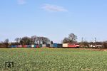 Einen weiteren Containerzug bespannte 155 183 der Maik Ampft Eisenbahndienstleistungen Limbach-Oberfrohna bei Meerbusch-Osterrath. (27.02.2026) <i>Foto: Zeno Pillmann</i>