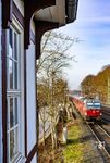 Blick aus dem Museumsstellwerk "Rn" auf den durch den Bahnhof Rendsburg fahrenden ECE 1175 nach Hamburg, geführt von DSB EB 3213. (17.01.2026) <i>Foto: Thorsten Eichhorn</i>