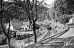 Ein Zug der Albtalbahn nähert sich Frauenalb. (09.1959) <i>Foto: Jürgen Hagemann</i>