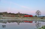 Noch vor Sonnenaufgang erschien um 6.25 Uhr der EZ 50802 (Nürnberg Rbf - Marktredwitz) mit 233 219 an den Geisteichen bei Wiesau. (07.04.2026) <i>Foto: Joachim Bügel</i>