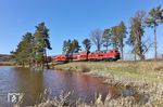 Bei Mitterteich brummt 218 428 mit RE 4865 nach München vorbei. (07.04.2026) <i>Foto: Joachim Bügel</i>