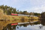 Mit EZ 45360 (Most - Nürnberg Rbf) ist 233 698 bei Oberteich unterwegs. (09.04.2026) <i>Foto: Joachim Bügel</i>